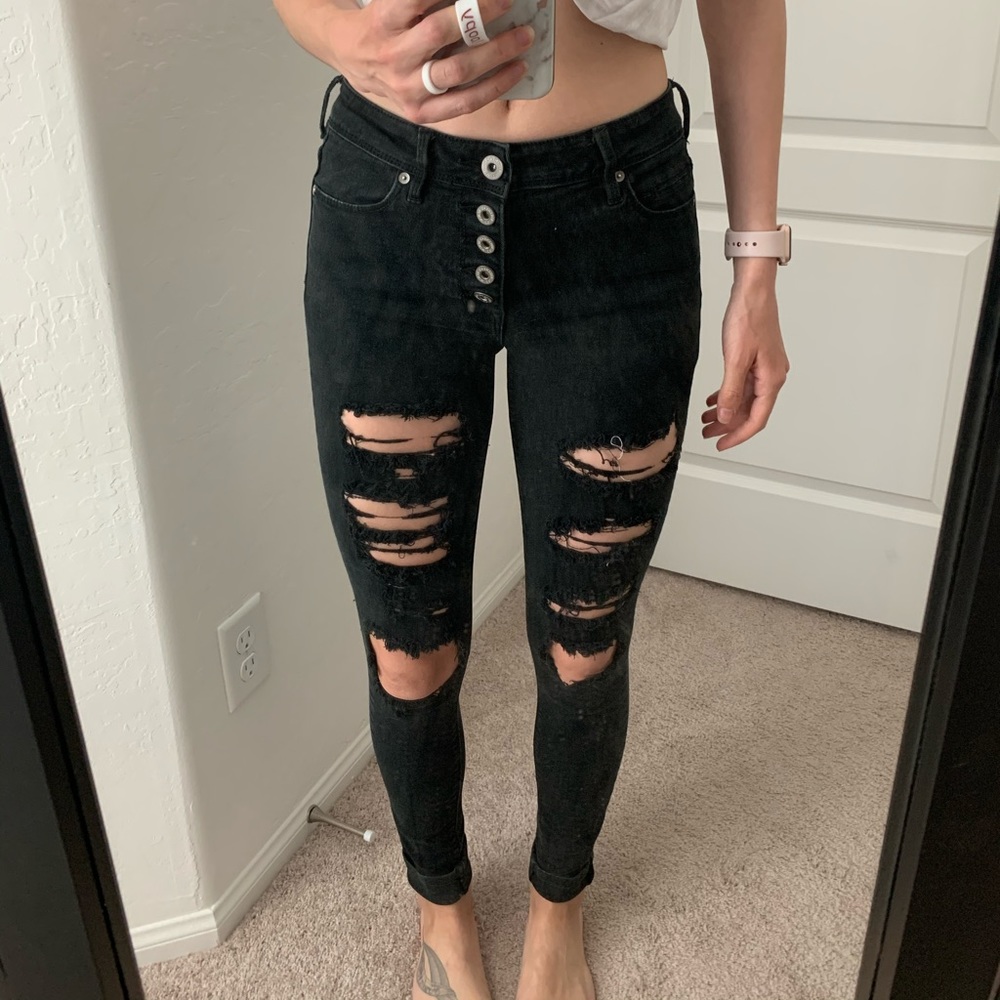 Black distressed high waisted skinny jeans